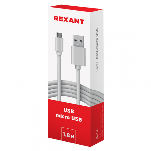 Кабель USB-micro USB/PVC/white/1,8m/REXANT (10/100) (18-1164) фото 3