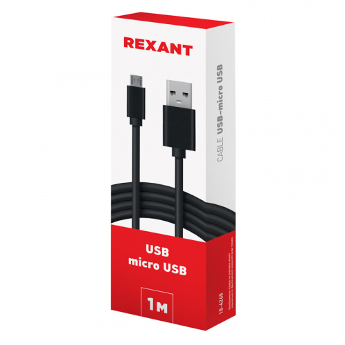Кабель USB-micro USB/PVC/black/1m/REXANT (10/100) (18-4268) фото 2
