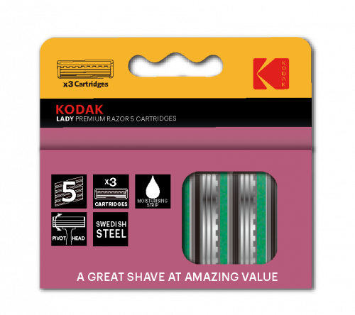 Сменные кассеты для бритья Kodak 30423411 Premium 5 лезвий 3 штуки для станка Prem Razor 5 розовый (3/72/288) (Б0053243)