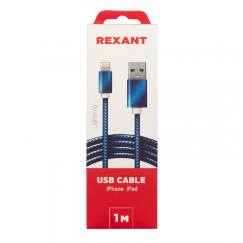 Кабель REXANT USB-Lightning 1 м, синяя нейлоновая оплетка (1/100) (18-7052) фото 2