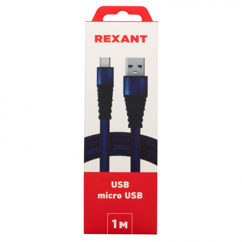 Кабель REXANT USB-microUSB 1 м, плоский провод, синяя джинсовая оплетка (1/100) (18-1163) фото 2