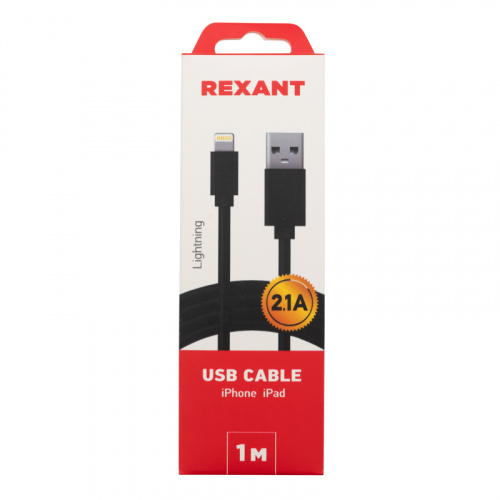 Кабель REXANT USB-Lightning 2.1 А, 1 м, черный ПВХ (10/100) (18-7050) фото 2