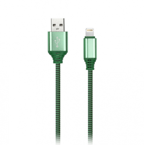 Дата-кабель Smartbuy 8pin кабель в нейлон. оплетке Socks, 1 м., <2А, зеленый (iK-512NS green)