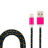 USB-Lightning кабель для iPhone/nylon/black-blue-yellow/1m/REXANT (10/500) (18-4245)
