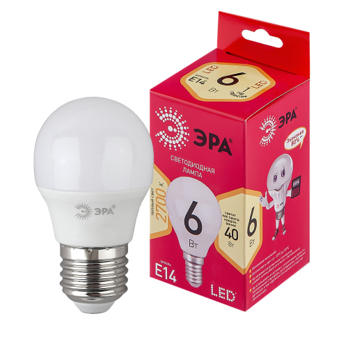 Лампа светодиодная ЭРА RED LINE LED P45-6W-827-E14 R Е14 / E14 6 Вт шар теплый белый свет (1/100) (Б0051058) фото 3