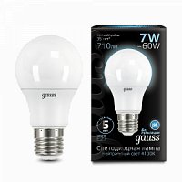 Лампа светодиодная GAUSS A60 7W 710lm 4100K E27 1/10/50 (102502207)