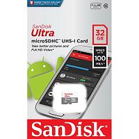Карта памяти MicroSD  32GB  SanDisk Class 10 Ultra Light UHS-I  (100 Mb/s) без адаптера (SDSQUNR-032G-GN3MN)