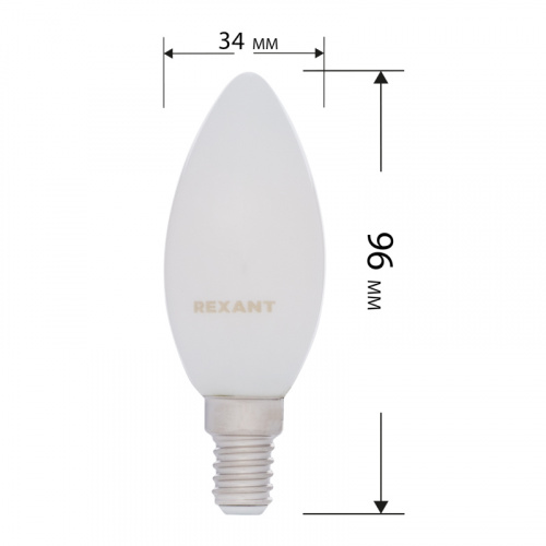 Лампа светодиодная REXANT филаментная Свеча CN35 9,5 Вт 915 Лм 2700K E14 матовая колба (10/100) (604-095) фото 3