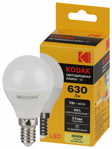 Лампа светодиодная KODAK P45-7W-830-E14 E14 / Е14 7Вт шар теплый белый свет (1/100) (Б0057611)