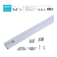 Профиль для светодиодной ленты GAUSS угловой 10х23mm - 1m, алюминий, экран+крепеж в комплекте (1/50) (BT412)