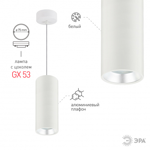 Cветильник ЭРА PL12 GX53 WH/SL подвесной под лампу GX53 алюминий цвет белый+серебро (1/18) (Б0048543) фото 2