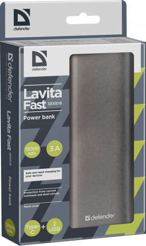 Мобильный аккумулятор ЗУ DEFENDER Lavita Fast 12000B Li-ion, 2 USB+1 Type-C, 12000 mAh, 3A, быстрый заряд (1/20) (83626) фото 7