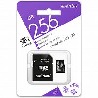Карта памяти MicroSDXC  256GB  Smart Buy Class 10 UHS-I V10 для видеонаблюдения + SD адаптер (SB256GBSDCCTV)