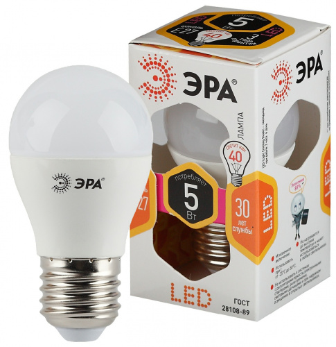 Лампа светодиодная ЭРА STD LED P45-5W-827-E27 E27 / Е27 5Вт шар теплый белый свeт (1/100) (Б0028486) фото 5