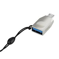 Переходник микро USB - USB(f) HOCO UA10, плоский, пластик, цвет: серебряный (1/32/320) (6957531070283)