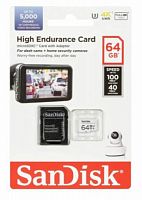 Карта памяти MicroSD  64GB  SanDisk Class 10 High Endurance Video Monitoring Card UHS-I U3 V30 (100 Mb/s) + SD адаптер (SDSQQNR-064G-GN6IA)