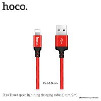 Кабель USB - 8 pin HOCO X14 Times speed, 1.0м, круглый, 2.0A, ткань, цвет: красный (1/33/330) (6957531062837)