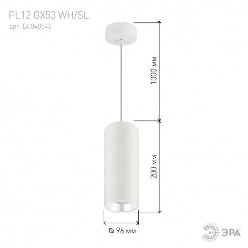 Cветильник ЭРА PL12 GX53 WH/SL подвесной под лампу GX53 алюминий цвет белый+серебро (1/18) (Б0048543) фото 3
