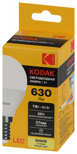 Лампа светодиодная KODAK P45-7W-830-E14 E14 / Е14 7Вт шар теплый белый свет (1/100) (Б0057611) фото 3