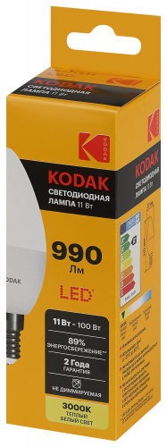 Лампа светодиодная KODAK B35-11W-830-E14 E14 / Е14 11Вт свеча теплый белый свет (1/100) (Б0057629) фото 3