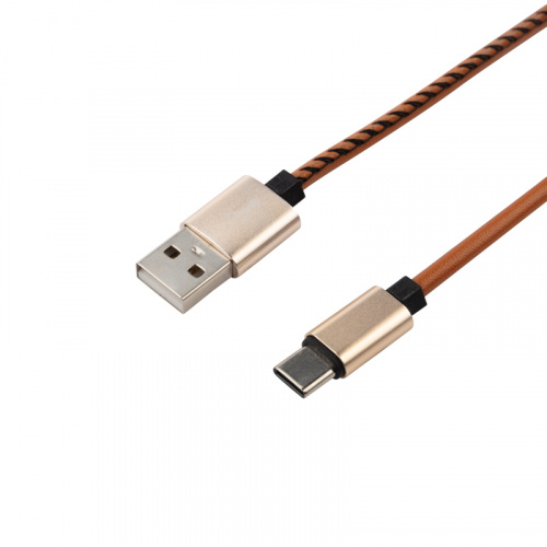 Кабель USB-Type-C/2,1A/leather/brown/1m/REXANT (1/100) (18-1897) фото 3