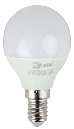 Лампа светодиодная ЭРА RED LINE ECO LED P45-6W-827-E14 E14 / Е14 6Вт шар теплый белый свет (1/100) (Б0020626) фото 6