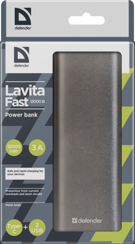 Мобильный аккумулятор ЗУ DEFENDER Lavita Fast 12000B Li-ion, 2 USB+1 Type-C, 12000 mAh, 3A, быстрый заряд (1/20) (83626) фото 9