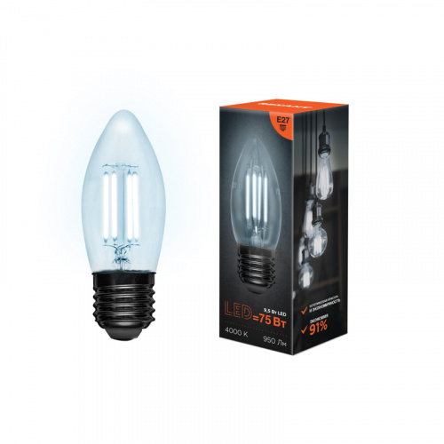 Лампа светодиодная REXANT филаментная Свеча CN35 9,5 Вт 950 Лм 4000K E27 прозрачная колба (10/100) (604-094) фото 4