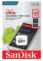 Карта памяти MicroSD  128GB  SanDisk Class 10 Ultra Light UHS-I  (100 Mb/s) без адаптера (SDSQUNR-128G-GN6MN)