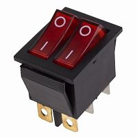 Выключатель клавишный 250V 15А (6с) ON-OFF красный с подсветкой ДВОЙНОЙ REXANT (10/1000) (36-2410)