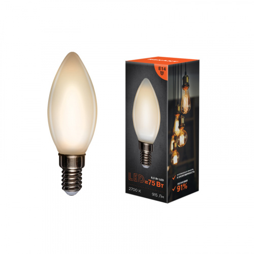 Лампа светодиодная REXANT филаментная Свеча CN35 9,5 Вт 915 Лм 2700K E14 матовая колба (10/100) (604-095) фото 4