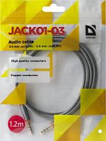 Аудио-кабель Defender JACK01-03 Серый JACK M- JACK M, 1,2м (1/50/400) (87514)