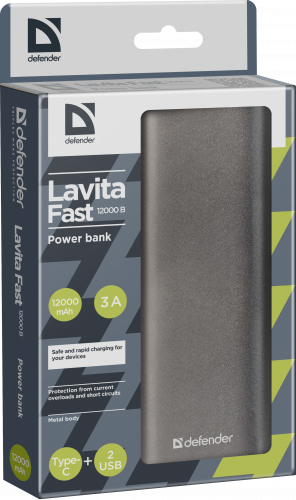 Мобильный аккумулятор ЗУ DEFENDER Lavita Fast 12000B Li-ion, 2 USB+1 Type-C, 12000 mAh, 3A, быстрый заряд (1/20) (83626) фото 6