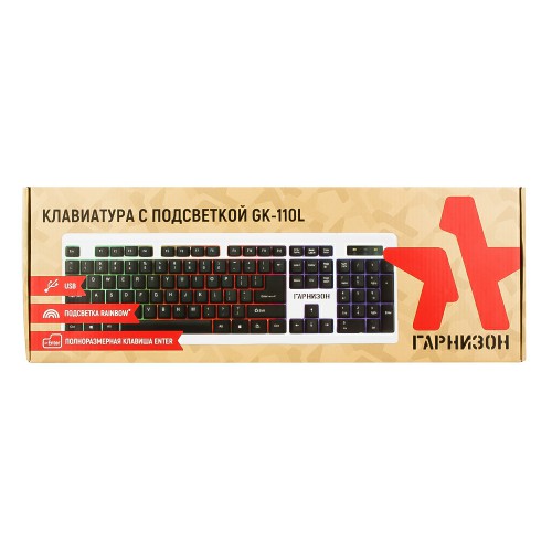 Клавиатура ГАРНИЗОН GK-110L, USB, проводная, подсветка, черный/белый (1/20) фото 2