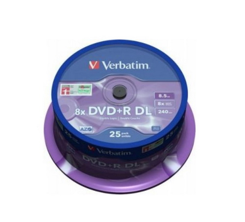 Диск VERBATIM DVD+R 8.5 GB (8х) CB-25 Dual Layer Print (200)