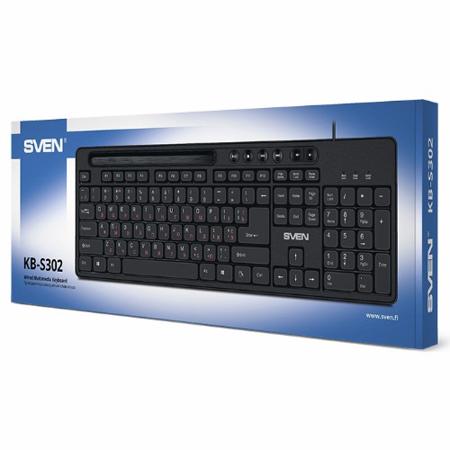 Клавиатура SVEN KB-S302 чёрная (110кл., подставка для телефона) (1/20) (SV-018252)