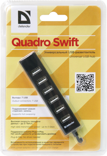 Разветвитель DEFENDER QUADRO SWIFT USB 2.0, 7 портов (1/100) (83203) фото 2