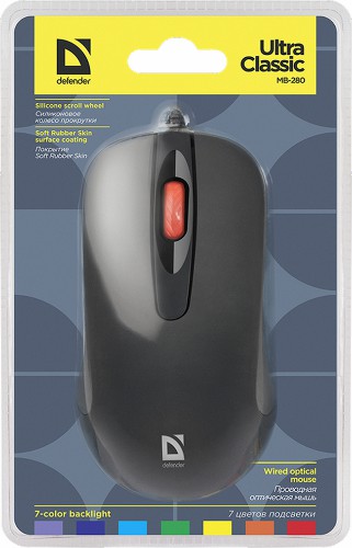 Мышь Defender Ultra Classic MB-280, черный, USB, 7 цветов, 3 кнопки, 1000dp, блистер (1/40) (52280) фото 2