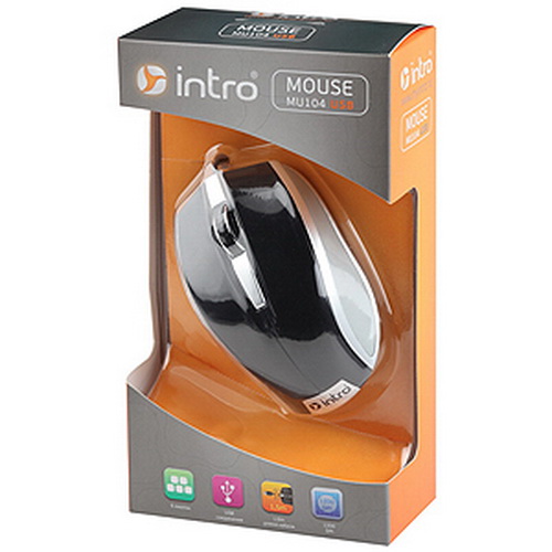 Мышь INTRO MU104, черный/серебро, USB, проводная, 5 кн, в блистере (20/40/600) (C0042163) фото 2
