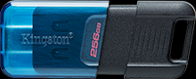 USB 3.2  256GB  Kingston  DataTravele 80 M  (USB 3.0/3.2 + Type C)  чёрный/синий