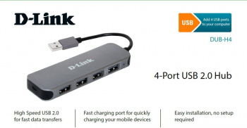 Разветвитель D-Link DUB-H4/E1A USB 2.0 4порт, черный (DUB-H4/E1A) фото 2