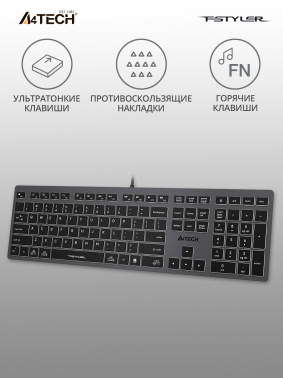 Клавиатура A4TECH Fstyler FX60 USB slim Multimedia LED, серый/белый (FX60 GREY / WHITE) фото 3