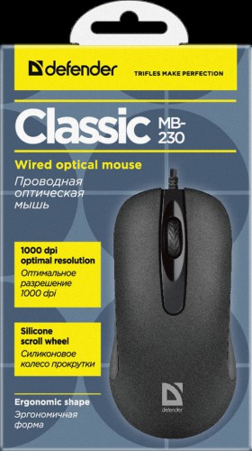 Мышь Defender Classic MB-230 ,черный, USB, 3 кнопки, 1000dpi (1/40) (52230)