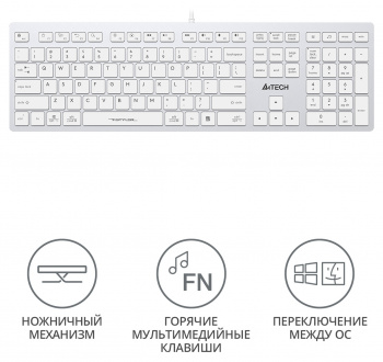 Клавиатура A4TECH Fstyler FX50 USB slim Multimedia (FX50 WHITE), белый фото 2
