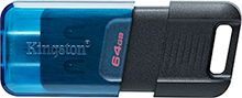 USB 3.2  64GB  Kingston  DataTravele 80 M  (USB 3.0/3.2 + Type C)  чёрный/синий