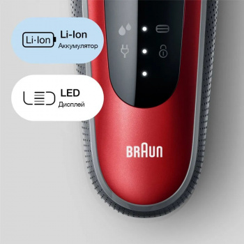 Бритва сетчатая Braun Series 6 61-R1200S реж.эл.:3 питан.:аккум. красный/черный фото 4