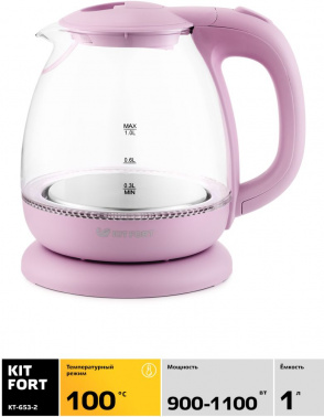 Чайник электрический Kitfort КТ-653-2 1л. 1100Вт розовый (корпус: пластик/стекло) фото 2