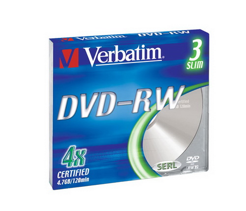 Диск VERBATIM DVD+RW 4.7 GB (4х) Slim Color (3) (60)