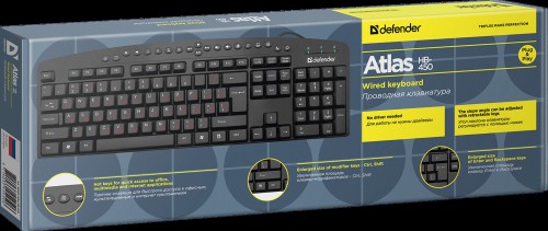 Клавиатура Defender Atlas HB-450 RU, USB, мультимедиа 124 кн., проводная, черный (1/40) (45450)