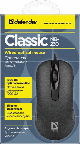 Мышь Defender Classic MB-230 ,черный, USB, 3 кнопки, 1000dpi (1/40) (52230) фото 2